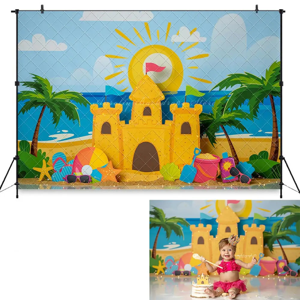 Summer Beach Sand Castle Photography Backdrop Kids Baby Cake Smash Photocall Decors Child Girls Adult Birthday Backgrounds