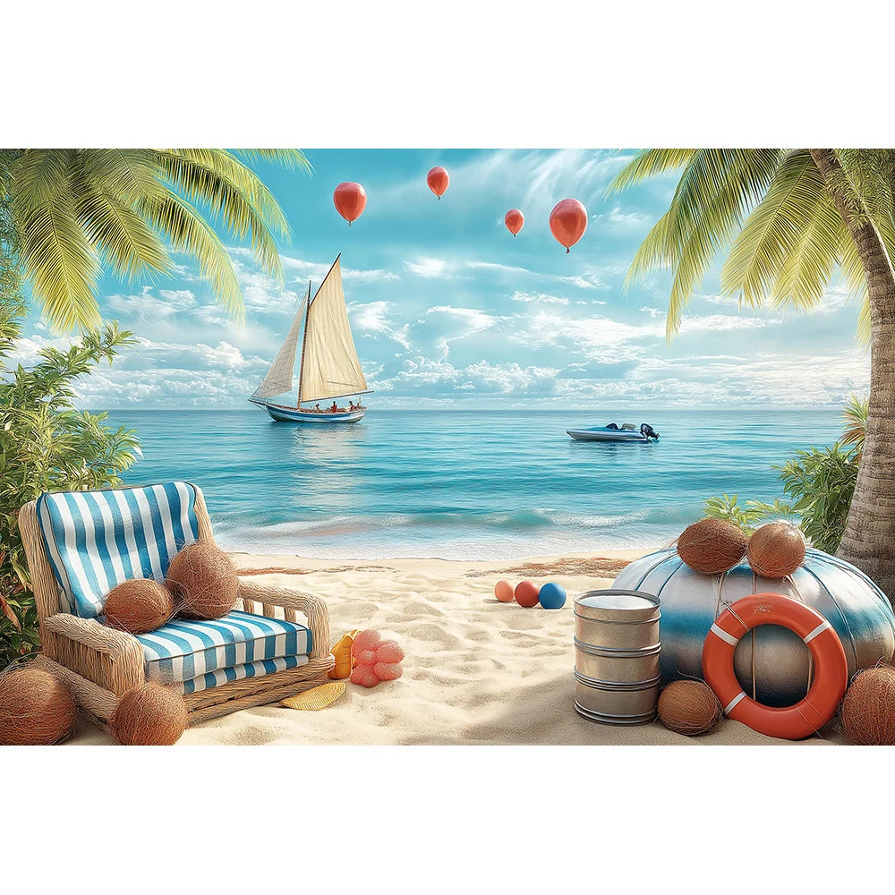 Beach Summer Palm Trees Backdrops Kids Baby Birthday Cake Smash Props Child Adult Photography Surfing Castle Sunset Backgrounds
