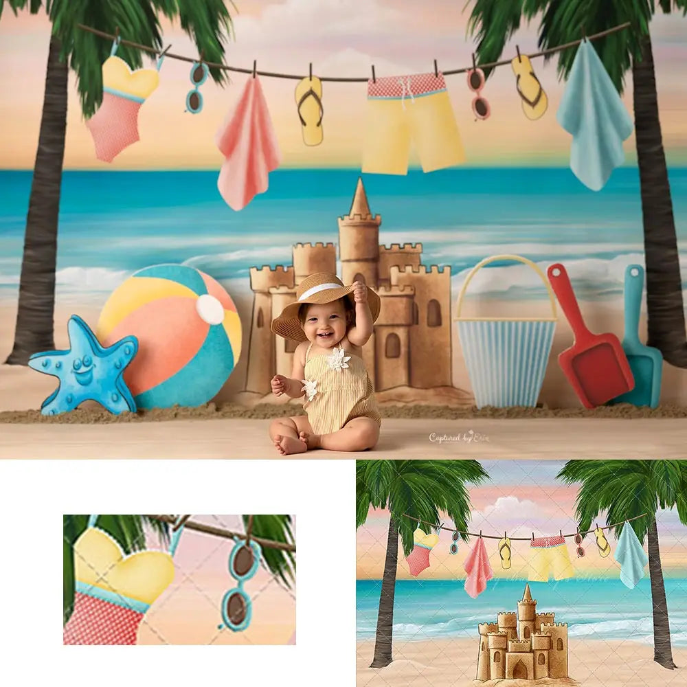 Summer Beach Sand Castle Photography Backdrop Kids Baby Cake Smash Photocall Decors Child Girls Adult Birthday Backgrounds