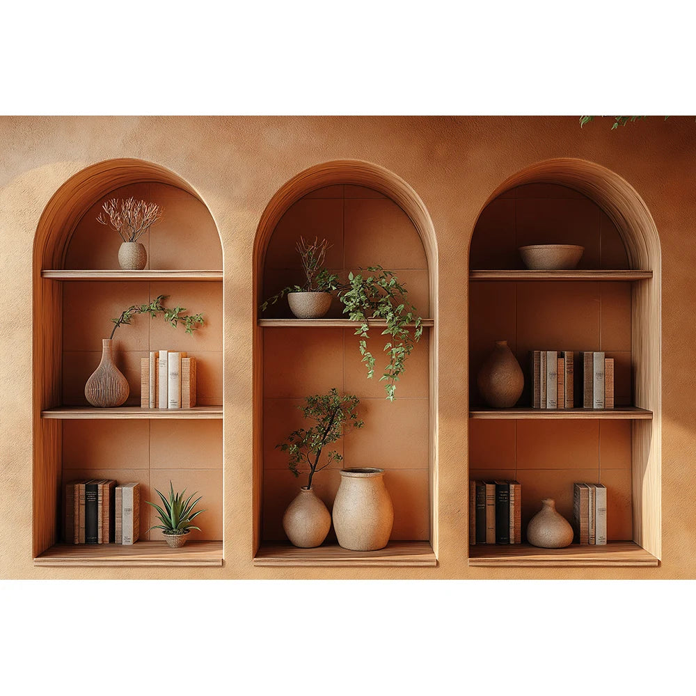 Three Arches Wall Backdrops Kids Woman Photography Child Baby Photocall Decors Brown Dark Bookcase Classic Wall Backgrounds