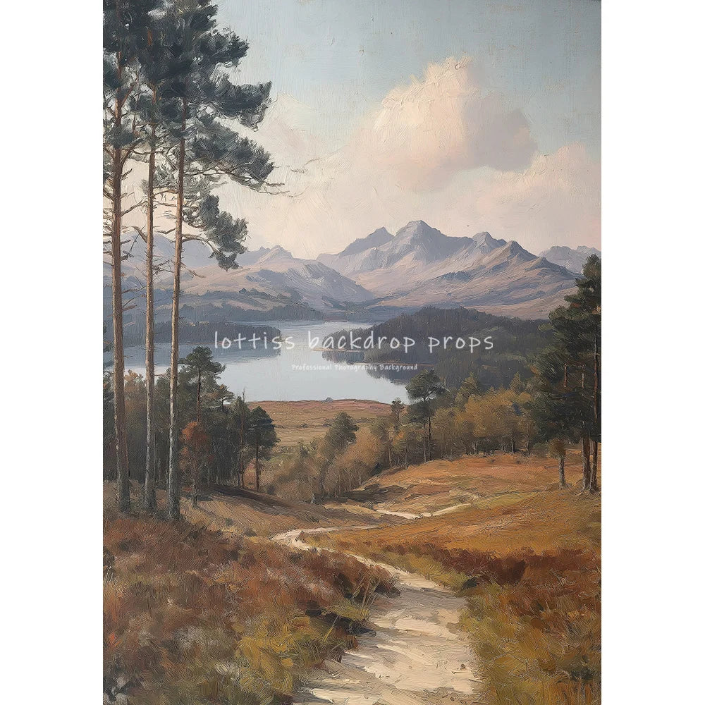 Countryside Stream Village Backdrops Scenery Oil Painting Photography Backdrops Trees Kids Adult Photocall Wedding Backgrounds