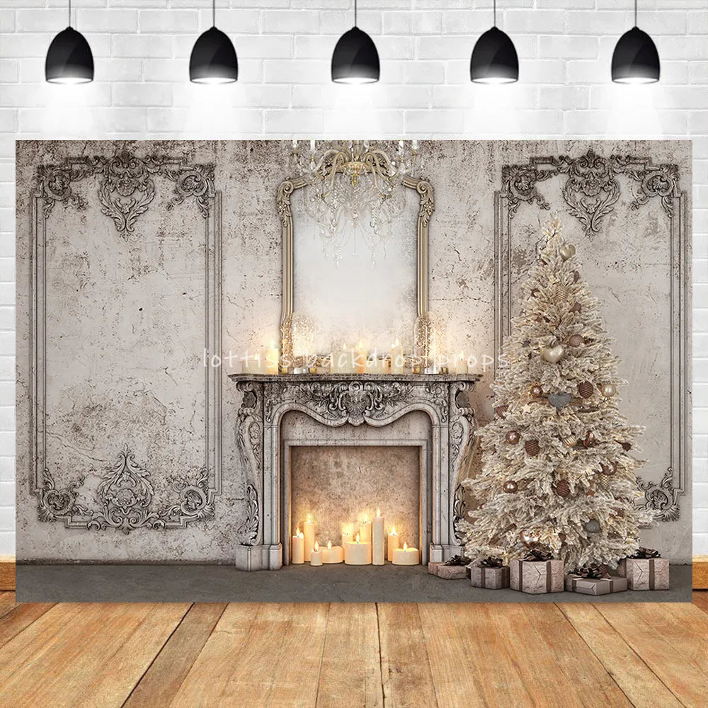Hiver noël cheminée toile de fond enfant famille Portrait accessoires adulte bébé Festival Photostudio rétro mur arbres de noël fond