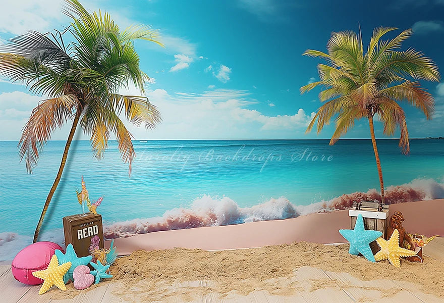 Summer Beach Plam Trees Backdrop Kids Baby Cake Smash Photography Props Undersea Scene Child Adult Birthday Studio Backgrounds