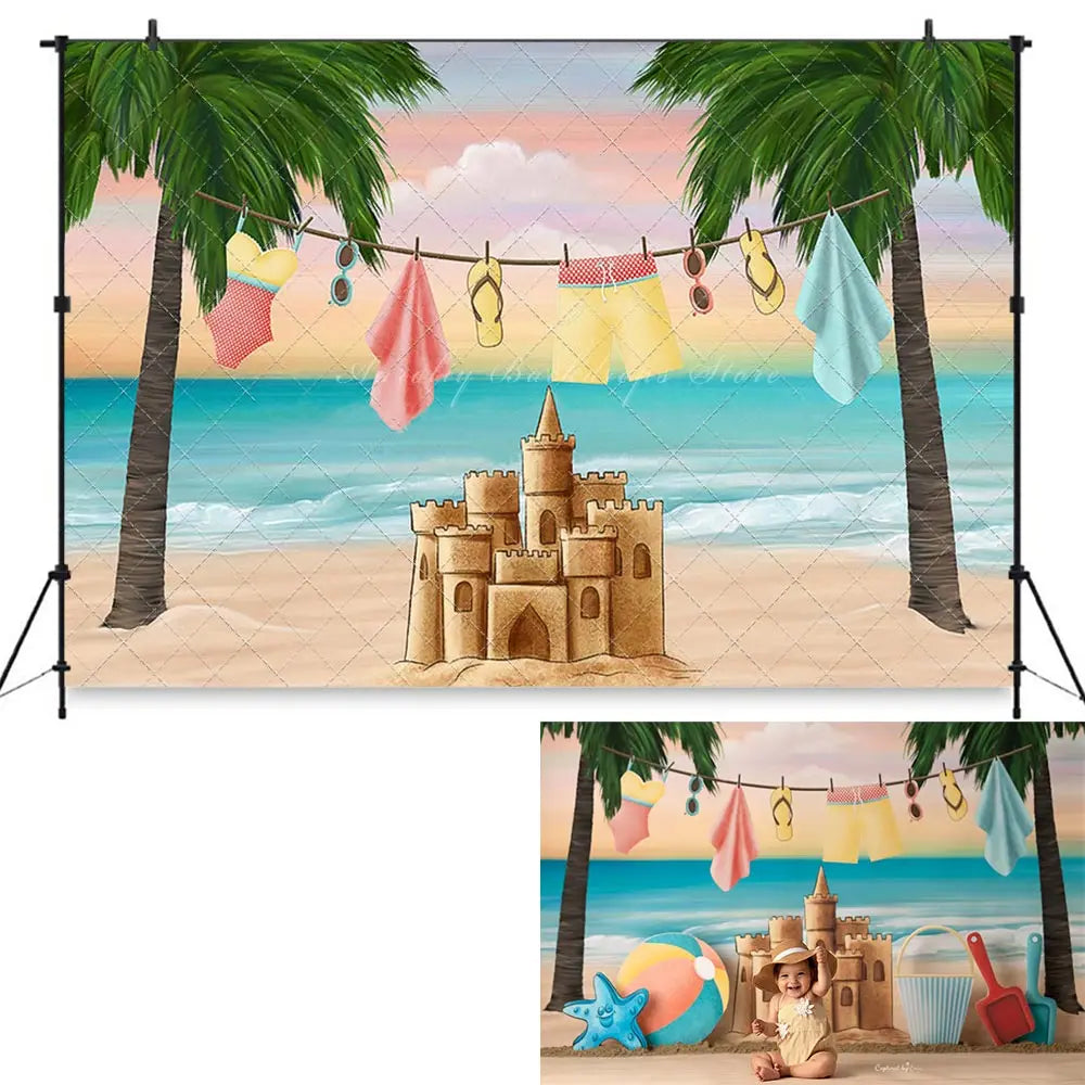 Summer Beach Sand Castle Photography Backdrop Kids Baby Cake Smash Photocall Decors Child Girls Adult Birthday Backgrounds