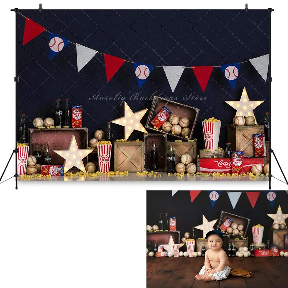 Swing Batter Backdrop Kids Baby Cake Smash Photography Props Baseball Child Boys Adult Birthday Party Backgrounds