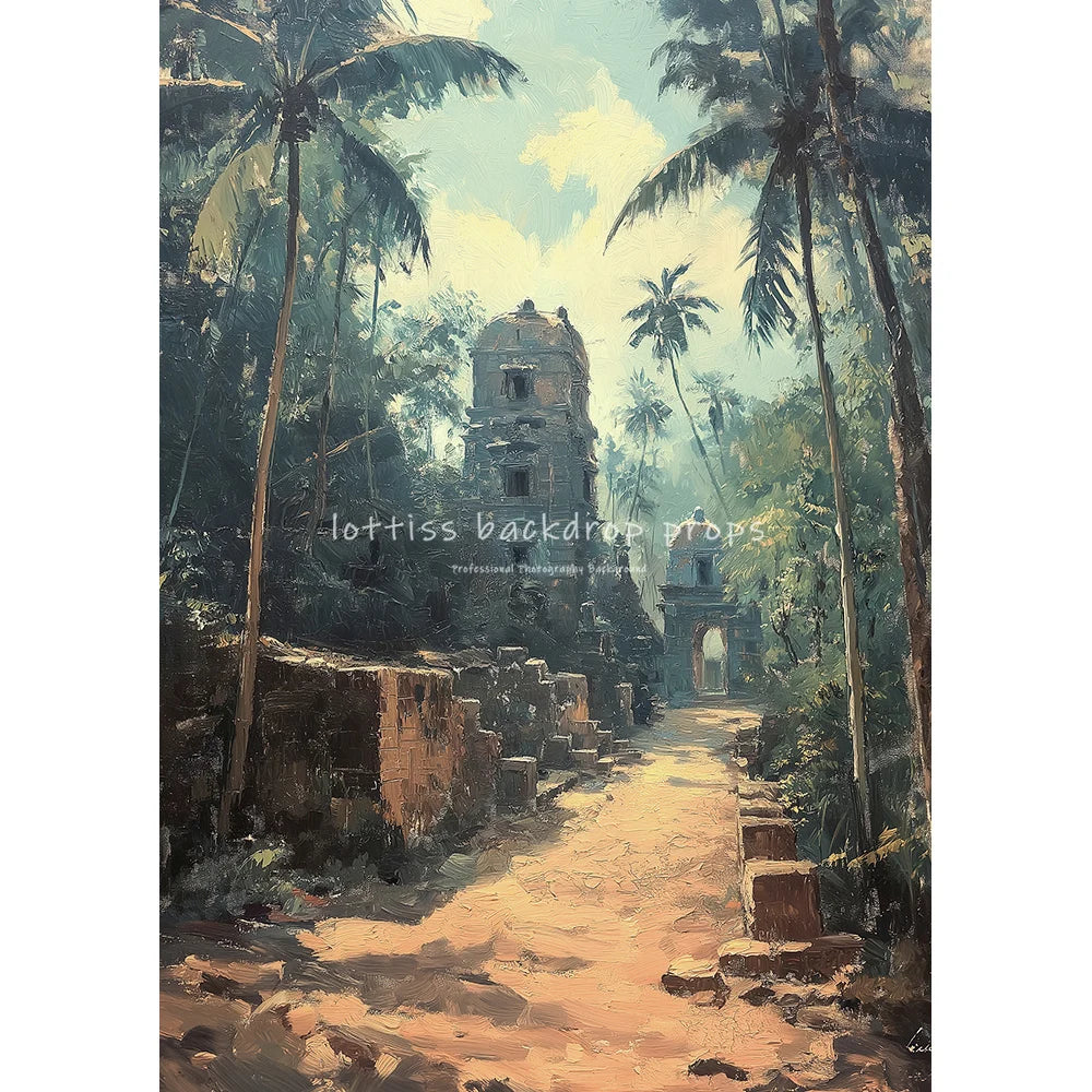 Countryside Path Backdrops Scenery Oil Painting Photography Backdrops Wedding Kids Adult Photocall Farmhouse Cottage Backgrounds