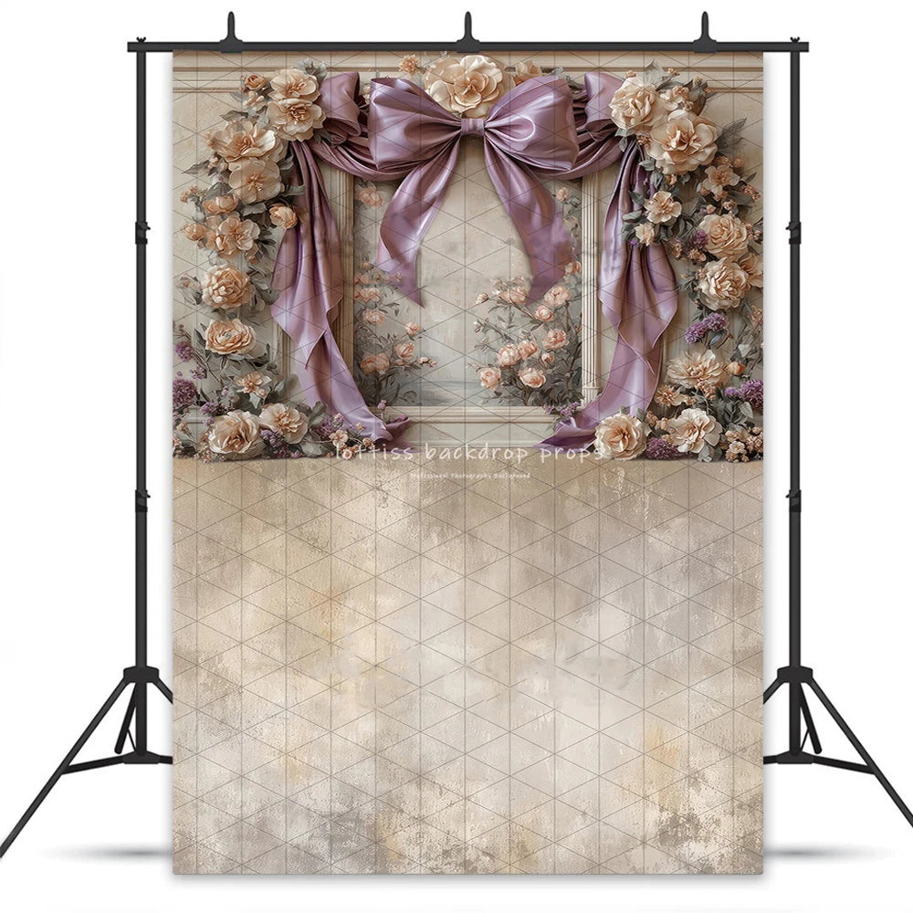Pink Bowknot Classic Retro Wall Backdrops Kids Pregnant Photography Child Baby Photocall Floral Rose Artistic Wall Backgrounds