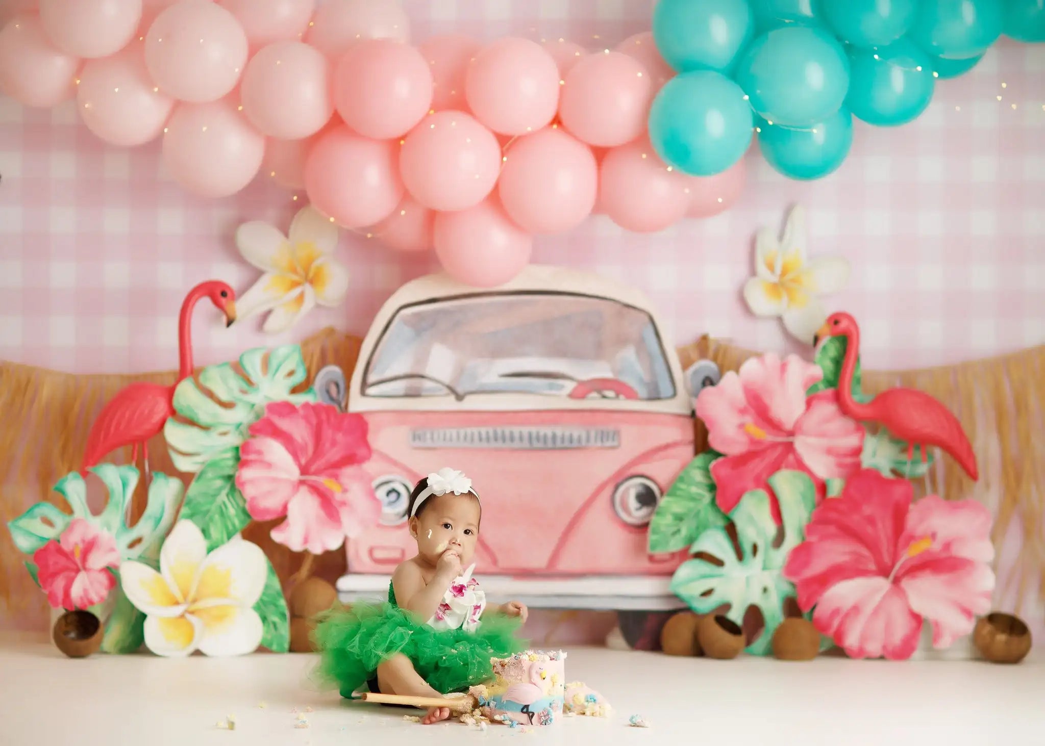 Tropic Flower Bug Photography Backdrop Kids Baby Cake Smash Photocall Decors Pink Bus Child Girls Adult Studio Backgrounds