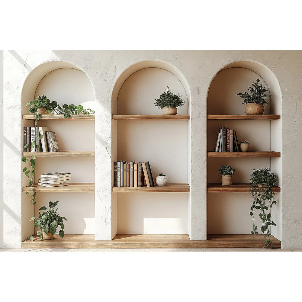 Three Arches Wall Backdrops Kids Woman Photography Child Baby Photocall Decors Brown Dark Bookcase Classic Wall Backgrounds