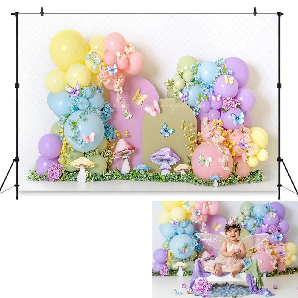 Fairy Garden Balloons Backdrop Kids Baby Cake Smash Photography Props Spring Mushroom Child Girls Adult Studio Backgrounds