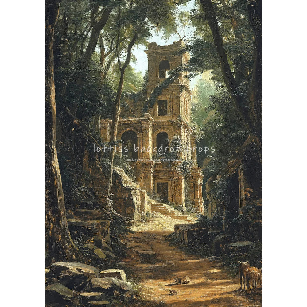 Countryside Path Backdrops Scenery Oil Painting Photography Backdrops Wedding Kids Adult Photocall Farmhouse Cottage Backgrounds