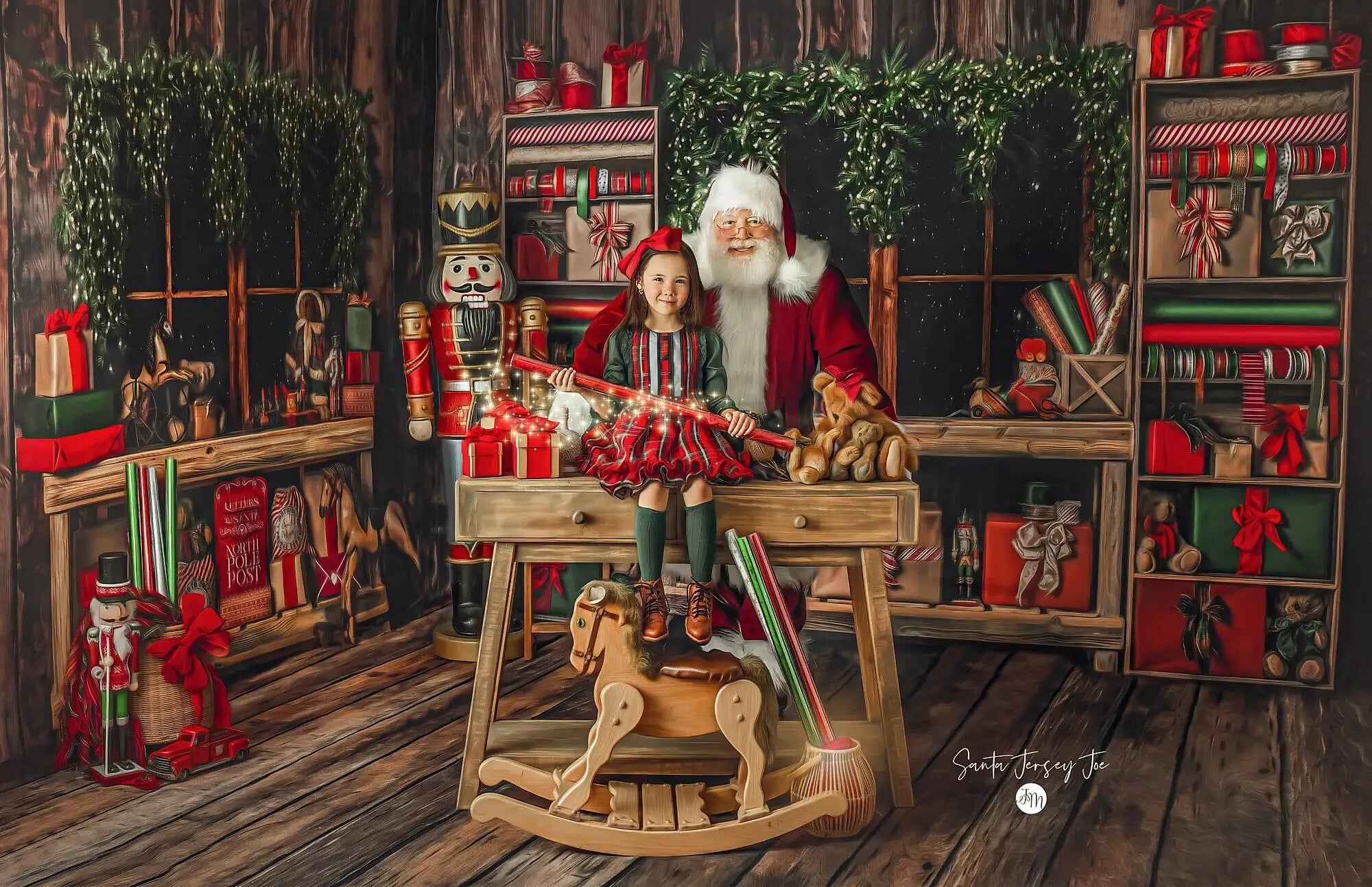 Arrière-plan de salle d'emballage de cadeaux du père noël, photographie de noël, accessoires de Portrait pour enfants et adultes, décor d'anniversaire pour bébé et enfant 