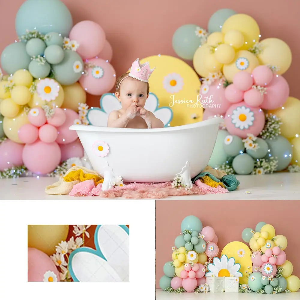 Daisy Balloons Photography Backdrop Kids Baby Cake Smash Photocall Decors Girls Adult Birthday Studio Backgrounds