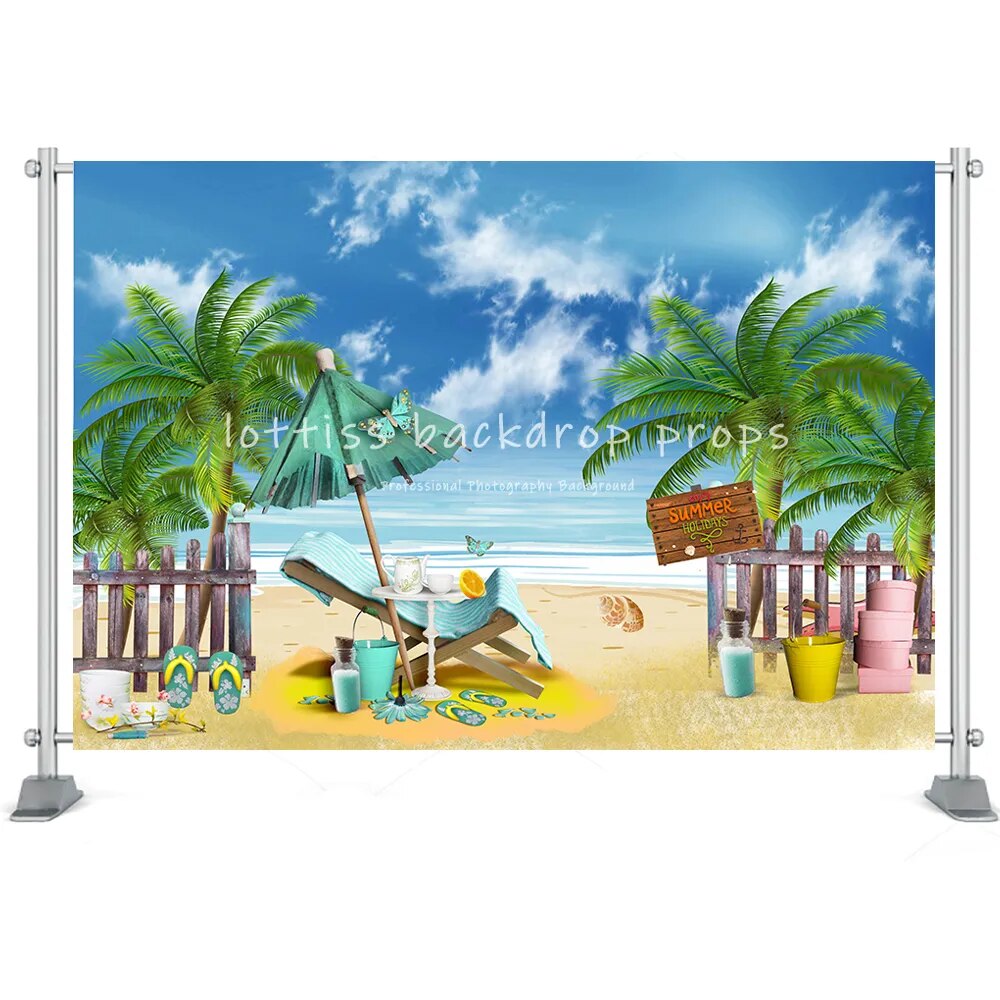 Summer Beach Backdrop Surfboard Van Palm Tree Holiday Seaside Photography Nature Scenery Baby Birthday Portrait Background