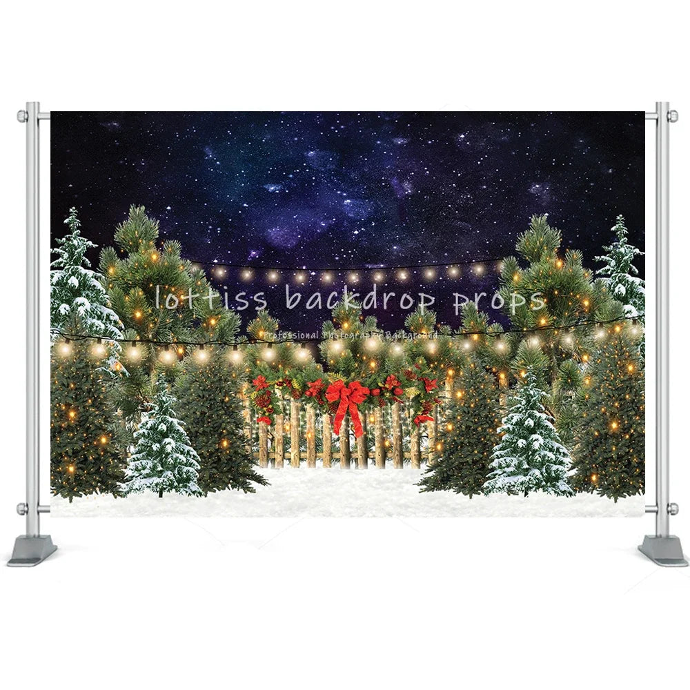 Christmas Backdrop Fireplace Barn Door Snowflake Reindeer New Year Gift Trees Kids Family Portrait Photography Background