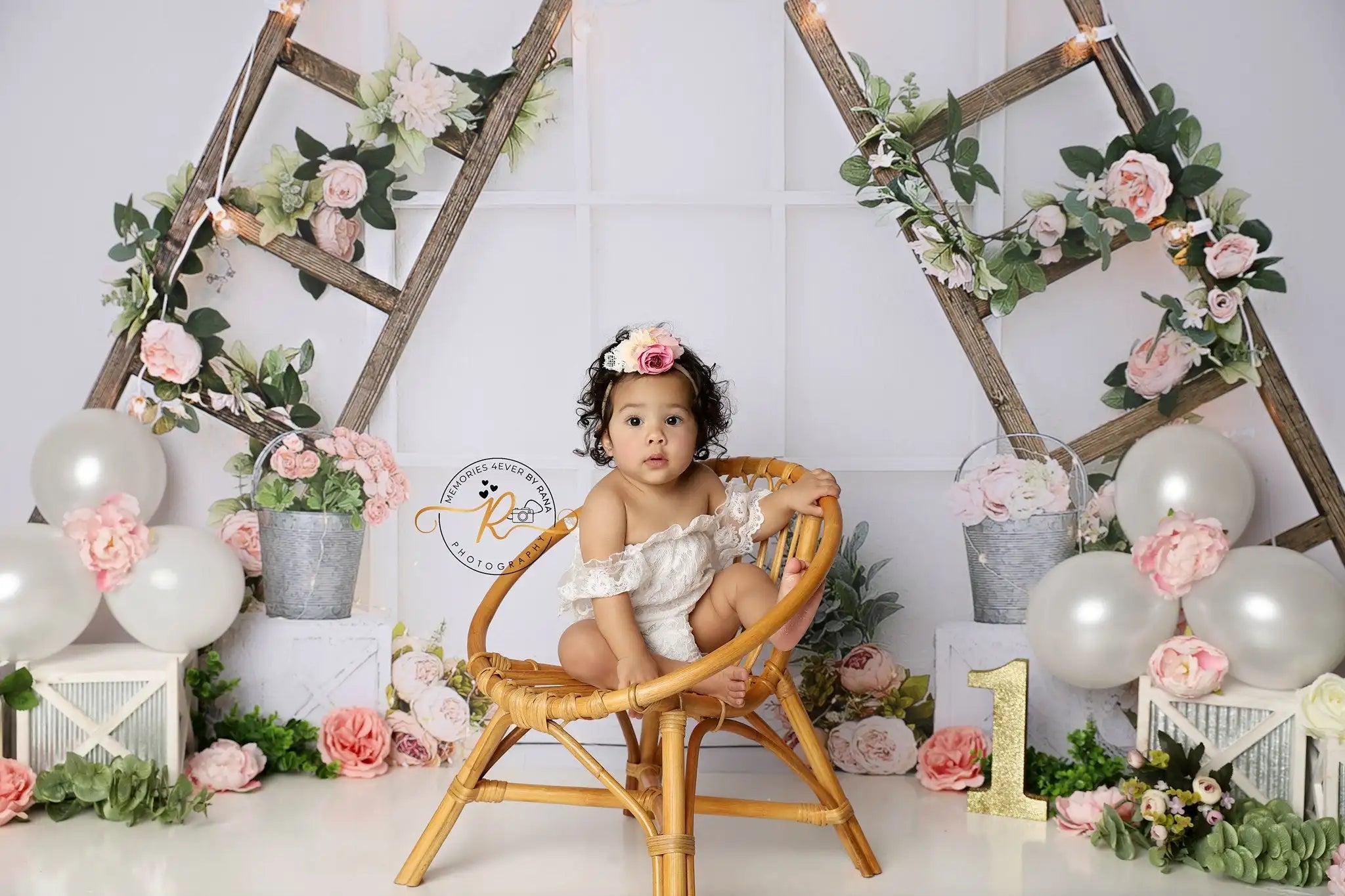 Springtime Ladder Garden Backdrops Kids Adult Photography Child Adult Photocall Cake Smash Birthday Decors Spring Backgrouds