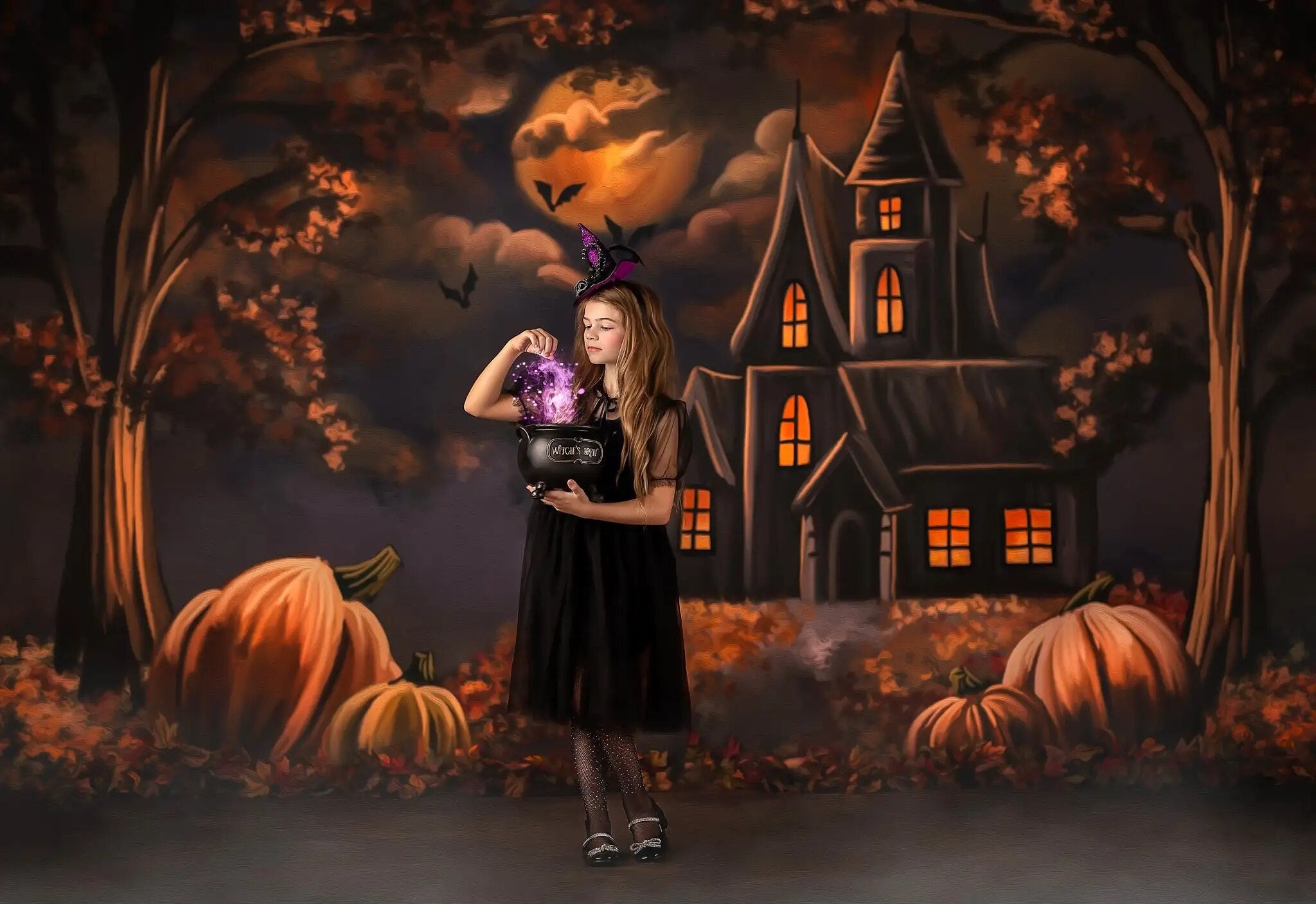 Halloween Castle Backdrops Kids Adult  Photography Props Child Baby Photocall Evil Pumpkin Lantern Background