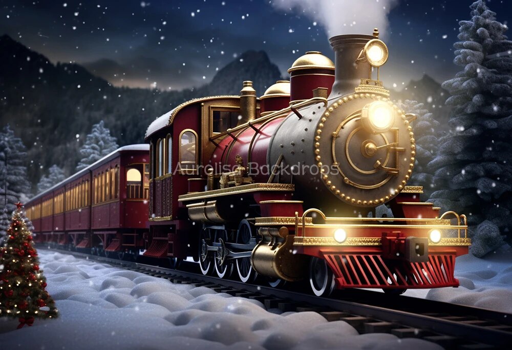 Xmas Polar Express Backdrops Kids Baby Photography Props Child Adult Photocall Decor Snowflake Christmas Snowy Forest Background