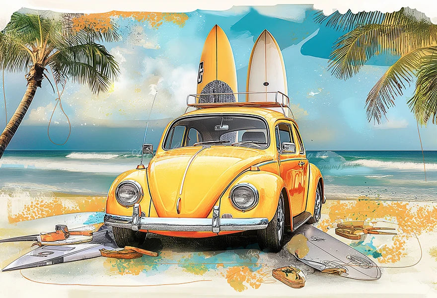 Summer Beach Plam Trees Photo Backdrop Kids Baby Cake Smash Photography Props Ice Cream Car Sunset Child Adult Studio Background