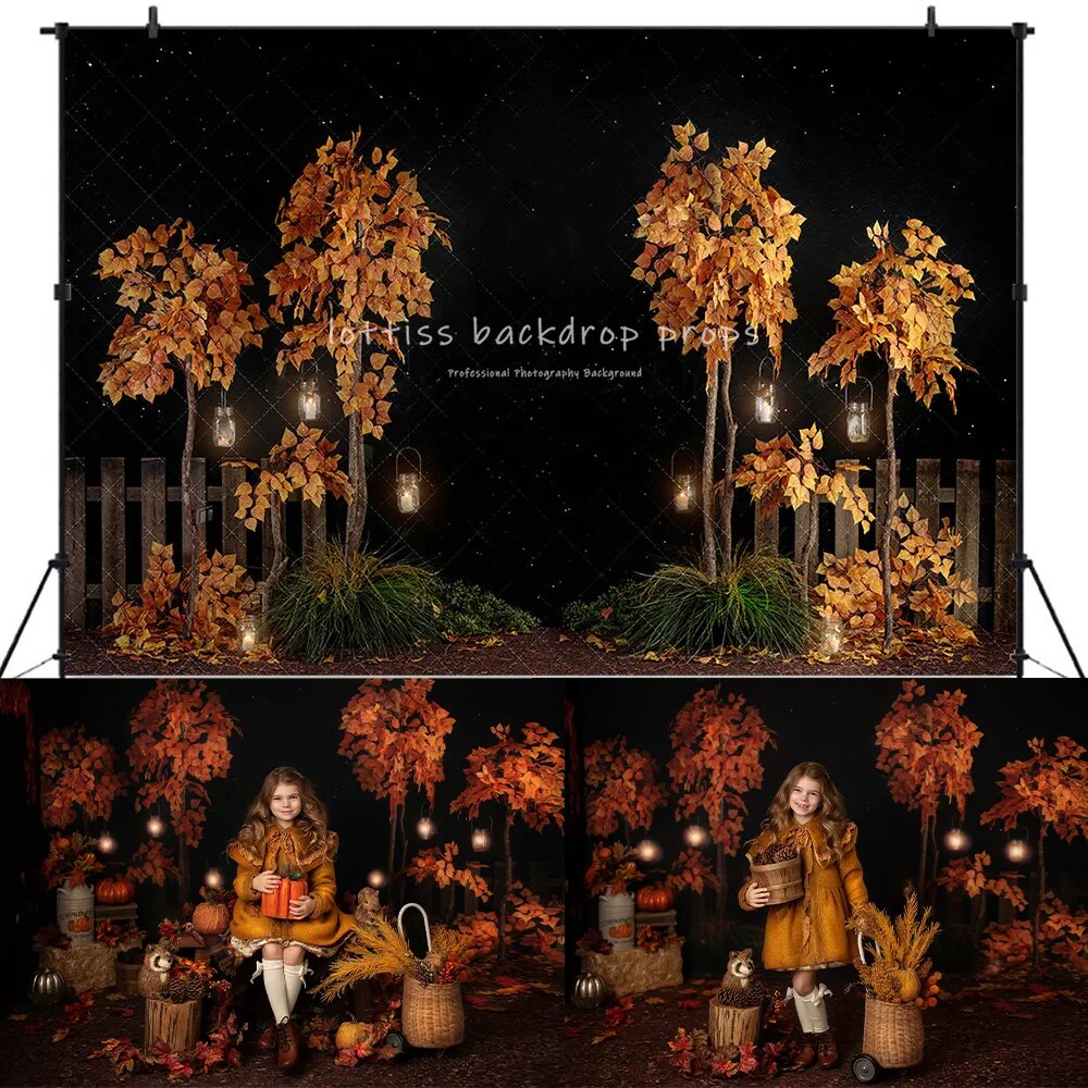 Midnight Fall Forest Backdrop Kids Adult Photography Props Baby Child Birthday Cake Decors Autumn Halloween Forest Background