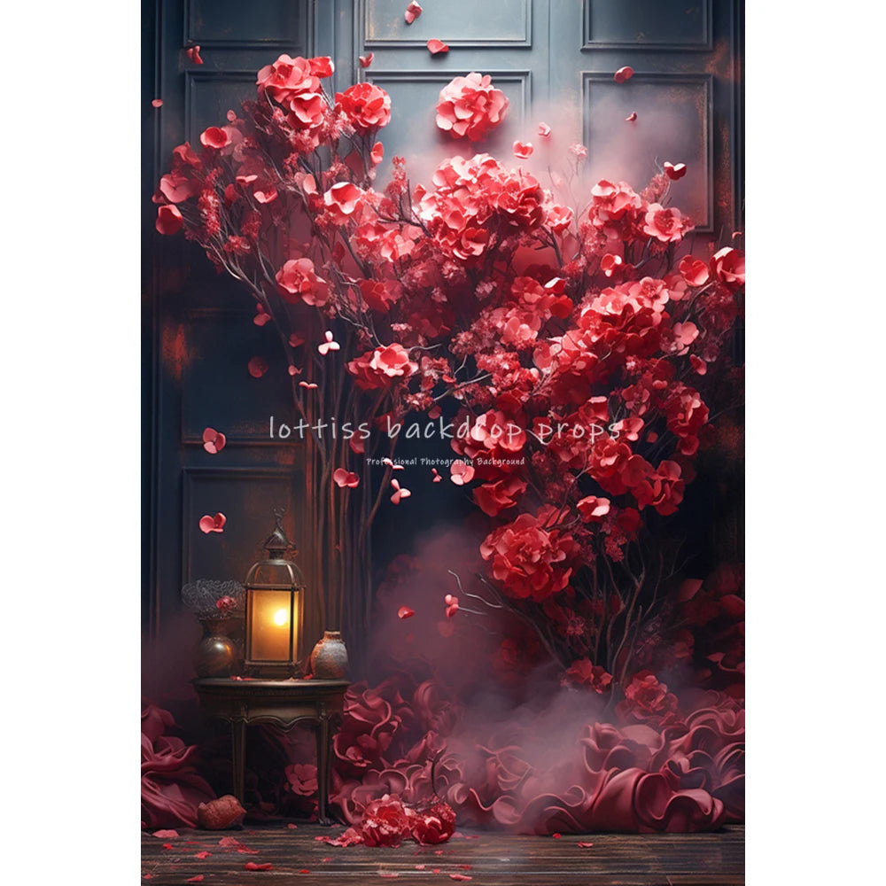 Valentine's Day Rose Floral Backdrops Lover Adult Photography Child Baby Photocall Red Floral Door Heart Balloons Backgrounds