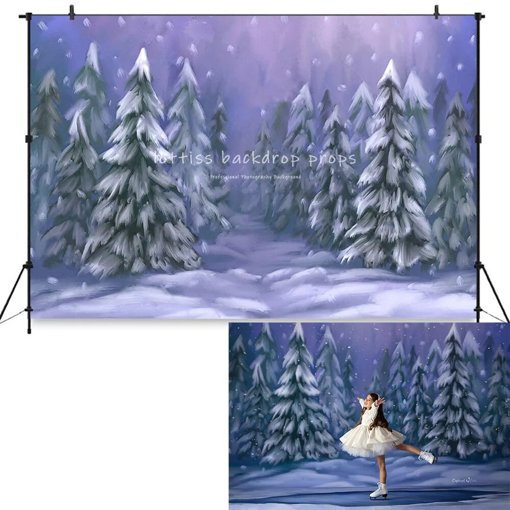 Winter First Frost Backdrops Kids Girl Portrait Photocall Photostudio Props Xmas Snowflake Frozen Trees Background