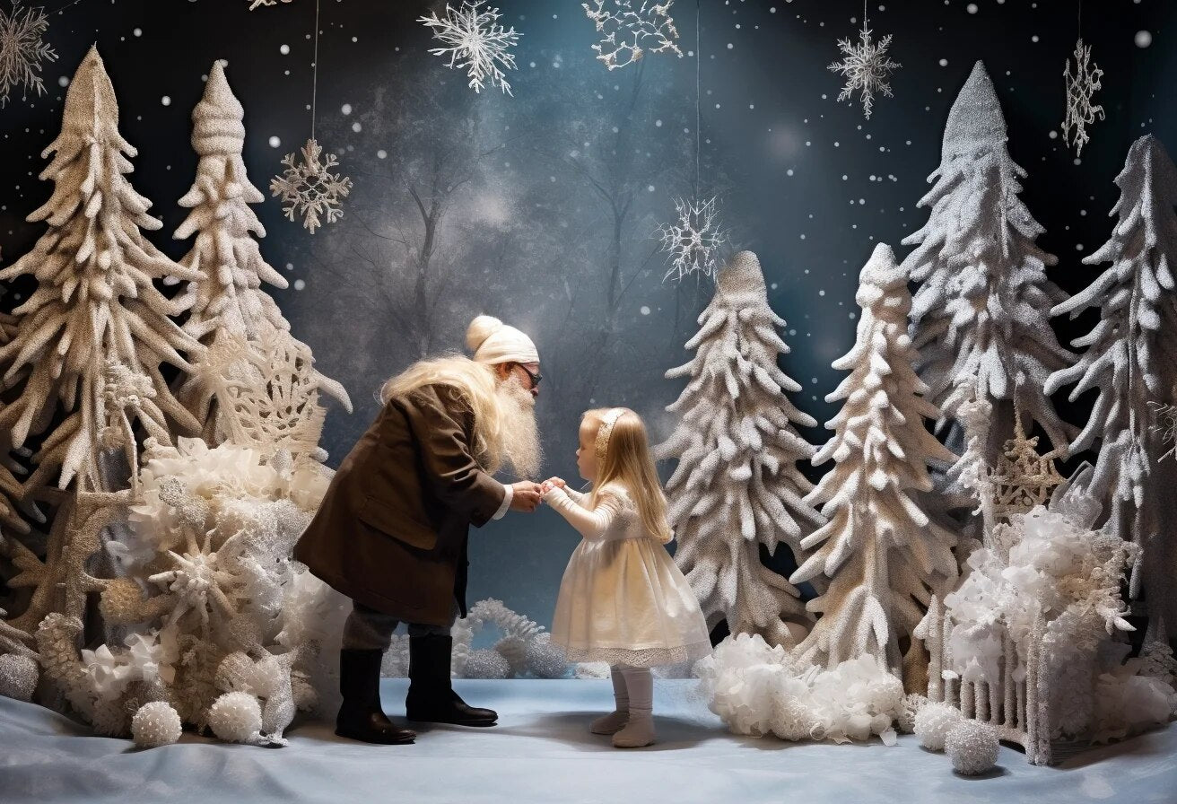 Winter Snowy Forest Backdrops Kids Baby Photography Props Child Adult Photocall Decors Snowman Snowflake Windows Background