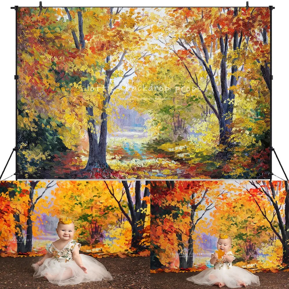 Autumn Forest Backdrops Kids Adult Photography Props Birthday Child Baby Fall Trees Background