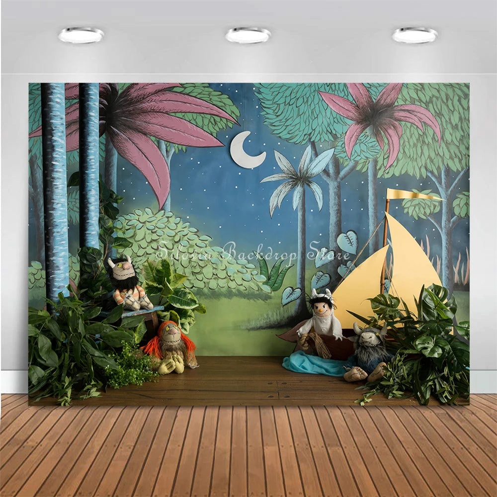 Things Are Wild Monsters Photo Background Jungle Safari Children Birthday Cake Smash Photography Backdrop Photo Studio Props