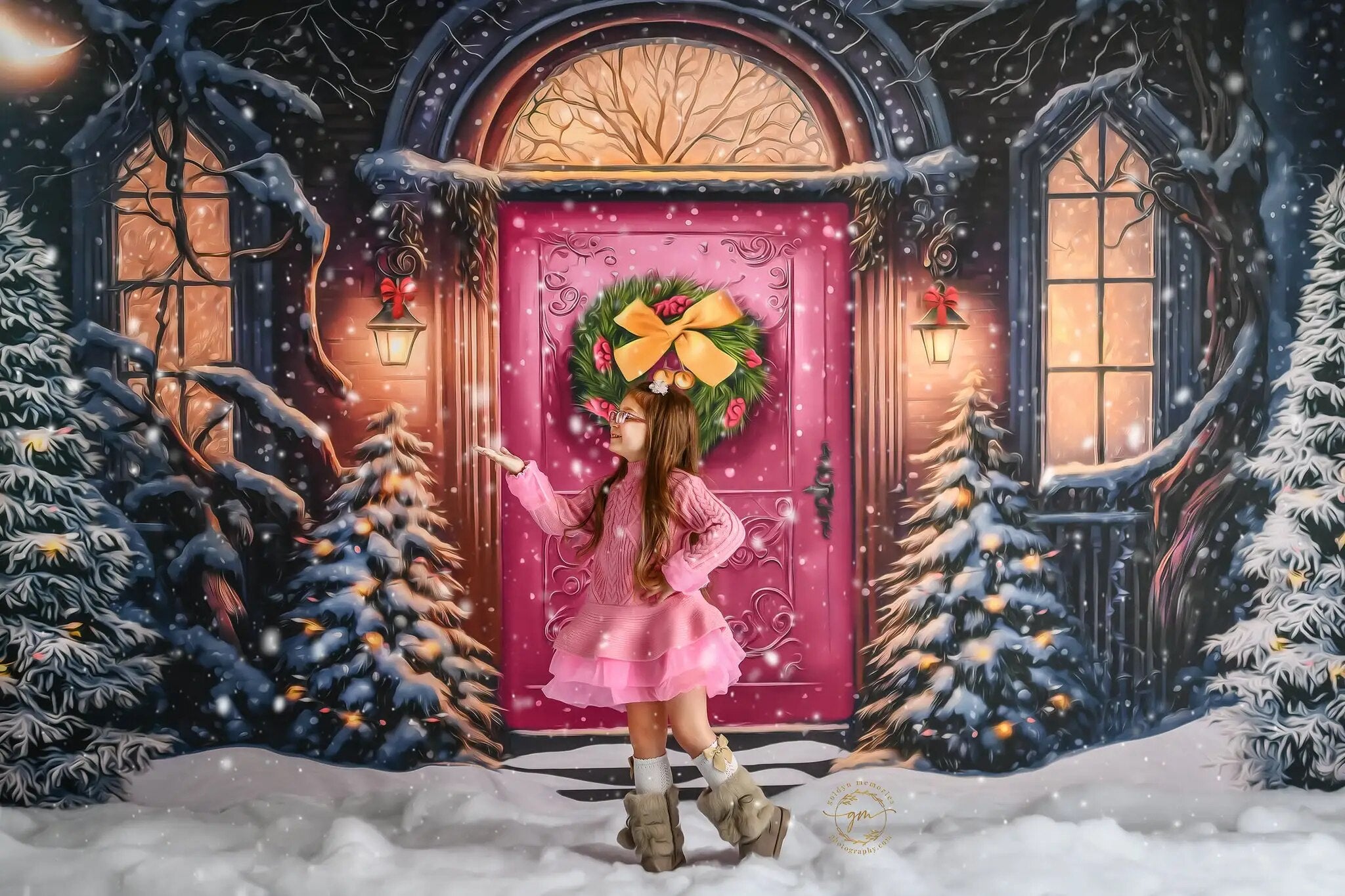 Home For The Xmas Holidays Backdrops Kids Baby Photography Props Child Adult Photocall Christmas House Front Background