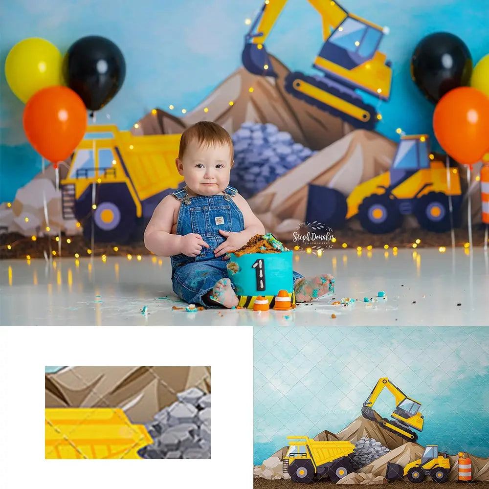 Digger Day Photography Backdrop Kids Baby Cake Smash Photocall Decors Child Adult Photo Studio Backgrounds