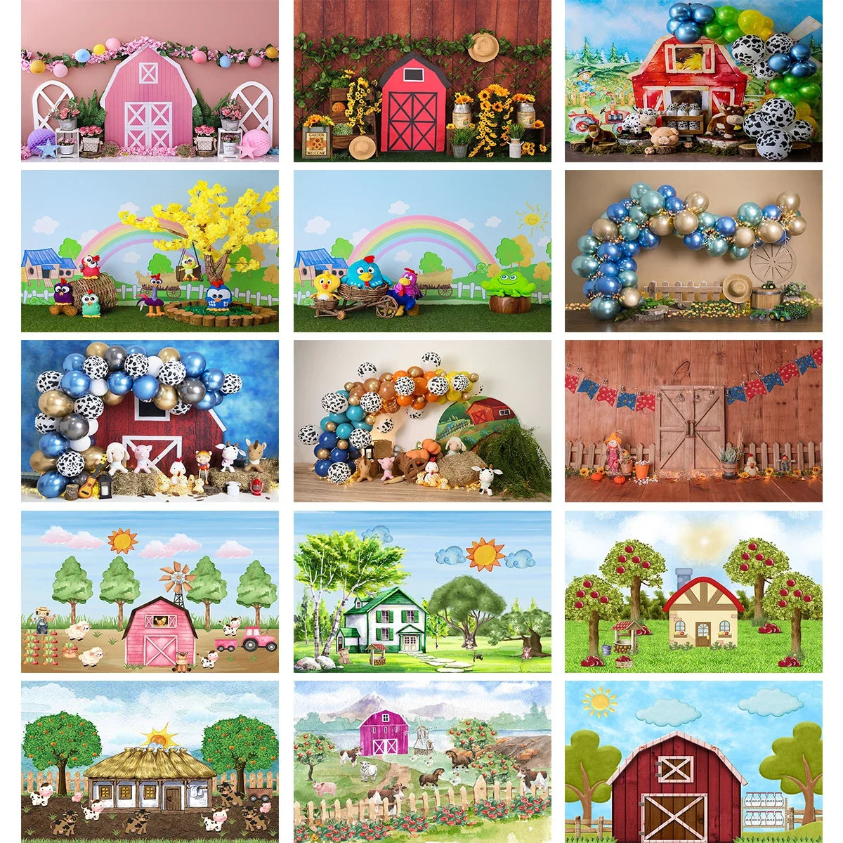 Farm Theme Kids Photography Background Old Barn Balloons Cake Smash Birthday Party Baby Newborn Artistic Backdrop Photo Studio