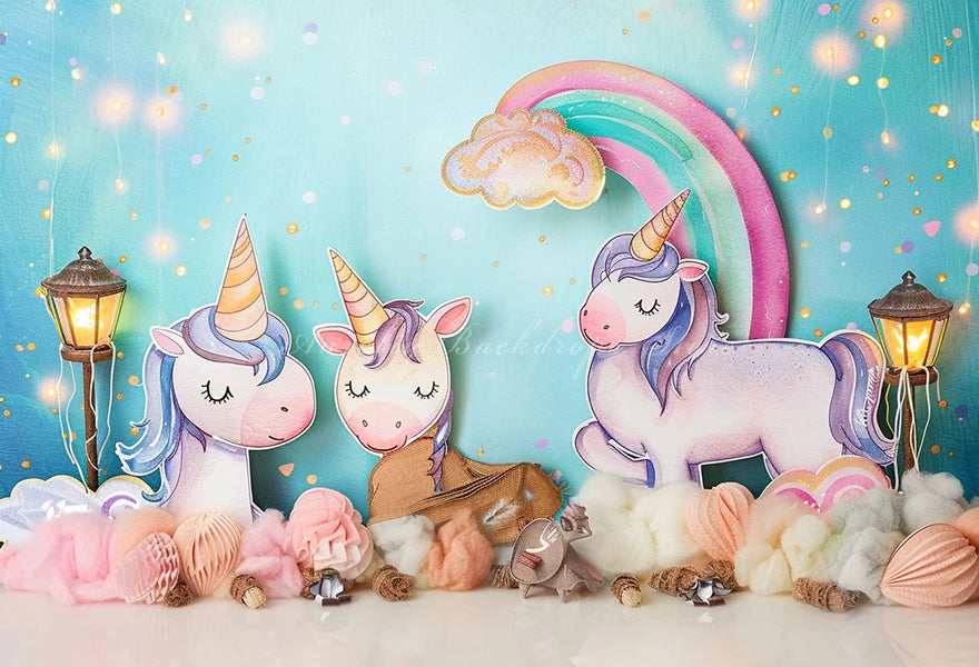 Dance Unicorn Photography Backdrop Kids Baby Cake Smash Photocall Decors Rainbow Floral Child Girls Studio Backgrounds