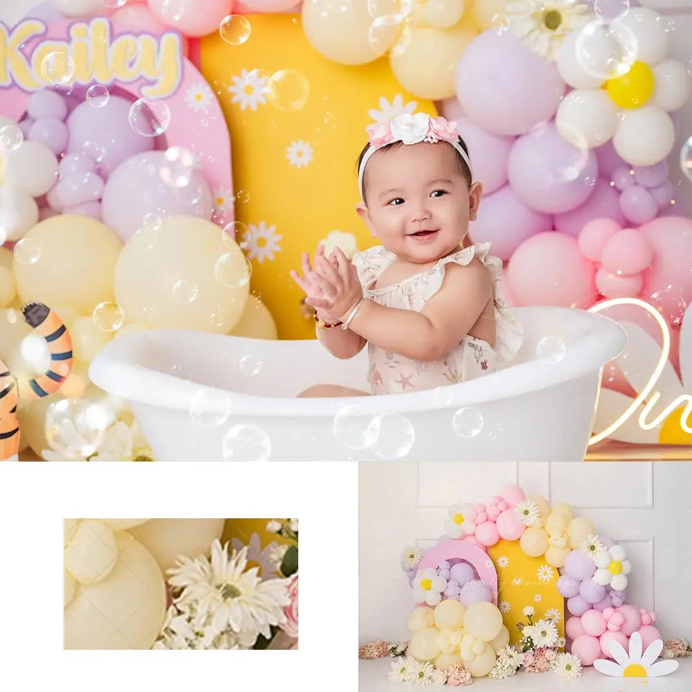 Daisies Balloon Arch Photography Backdrop Kids Baby Cake Smash Photocall Decors Child Girls Adult Birthday Backgrounds