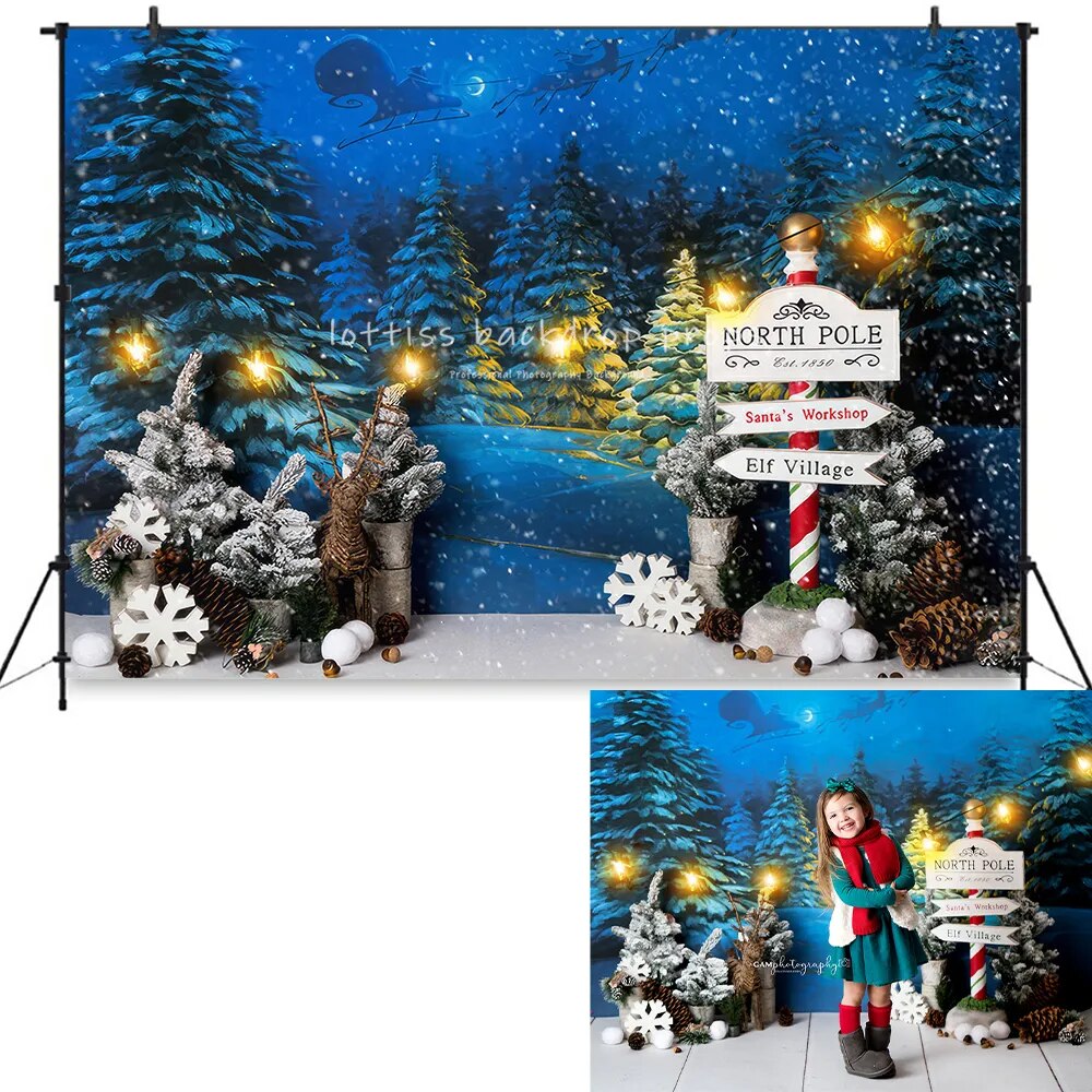 Xmas Winter Forest Toy Store House Backdrop Kids Baby Photography Props Child Birthday Adult Christmas Snowy Trees Background