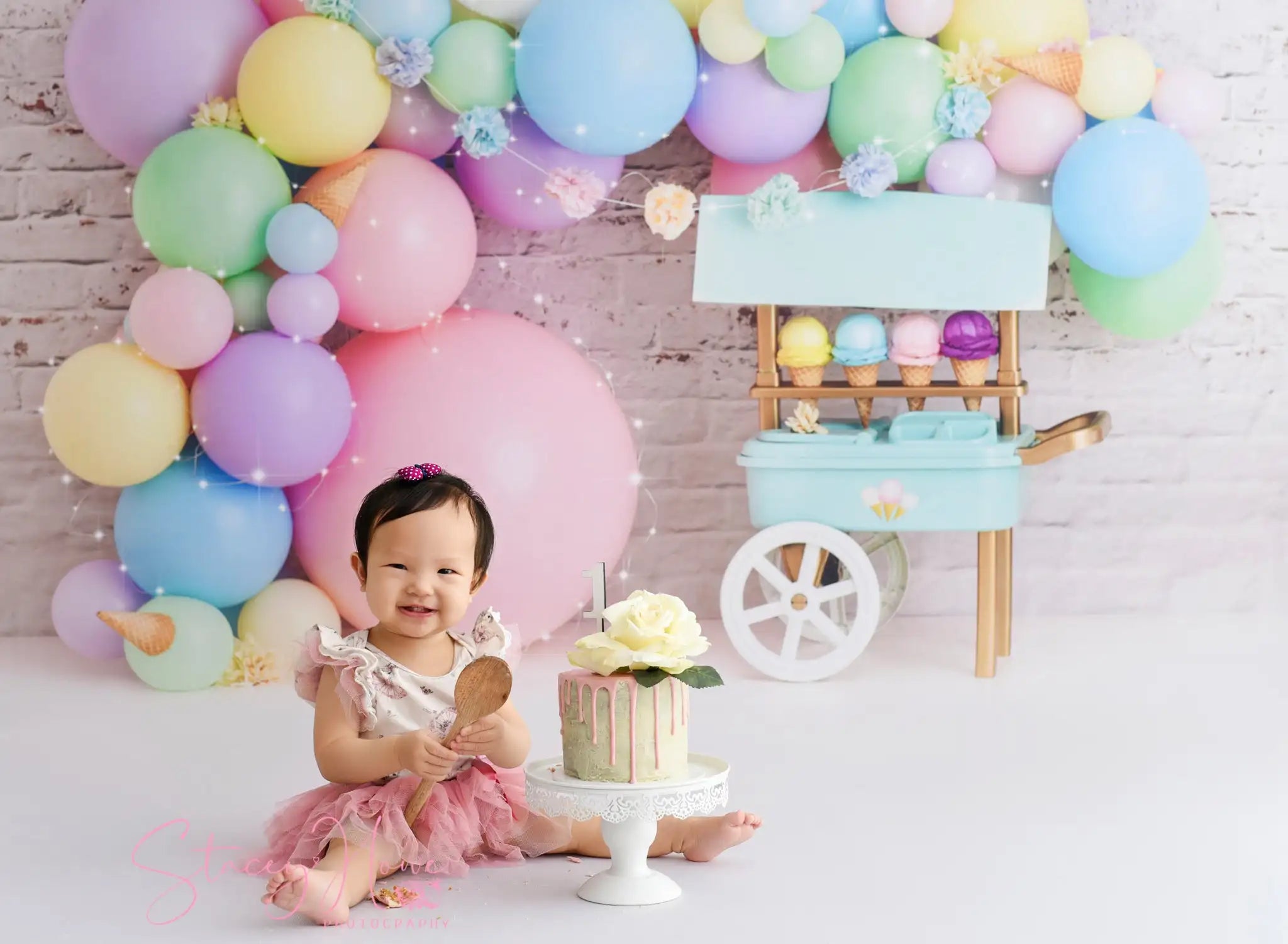 Ice Cream Car Photography Backdrop Kids Birthday Photocall Props Child Baby Cake Smash Decors Balloons Studio Backgrounds