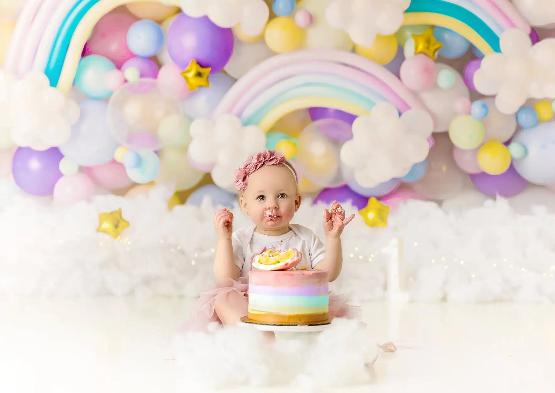 Rainbow Balloons Backdrops Kids Baby Photography Props Child Adult Photocall Decors 1st Birthday Cake Smash  Unicon Backgrounds