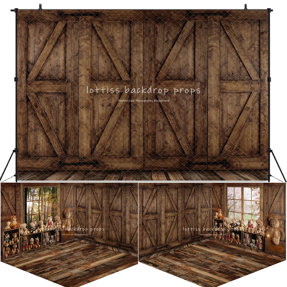 Beary Rustic Forest Wooden House Backdrops Kids Baby Photography Child Adult Photocall Decors Wood Board Wall Backgrounds