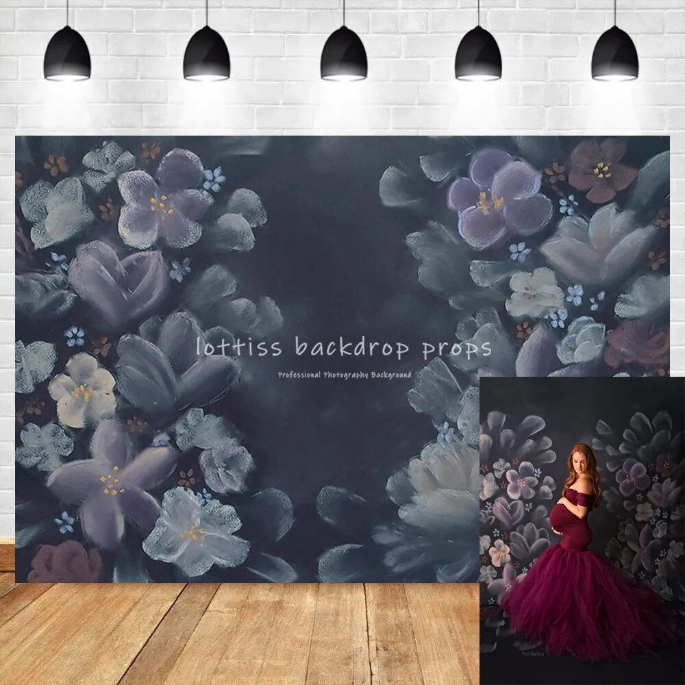 Purple Floral Backdrops Pregnant Woman Portrait Photography Adult Portrait Hand Painted Flower Children Birthday Art Background