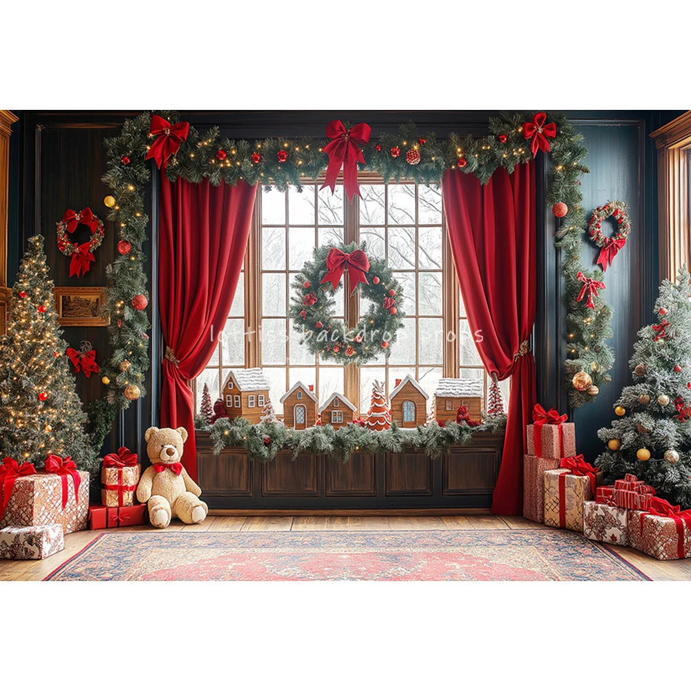 Winter Xmas Cottage Backdrops Kids Adult Photography Child Baby Photocall Snowflake Arch Windows Backgrounds