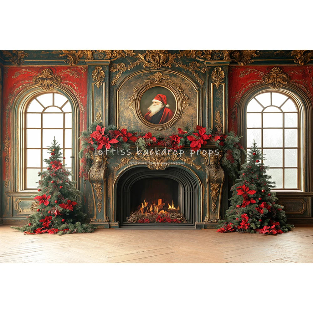 Santa Fireplace Living Room Backdrops Kids Adult Photography Child Baby Photocall Retro Castle Christmas Backgrounds