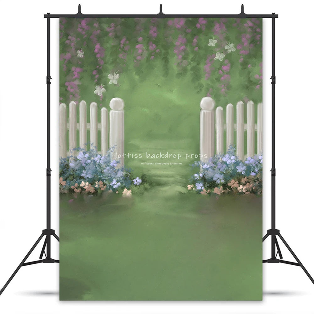 Spring Garden Gates Backdrops Kids Adult Photography Child Baby Photocall Decors White Floral Plants Backgrounds