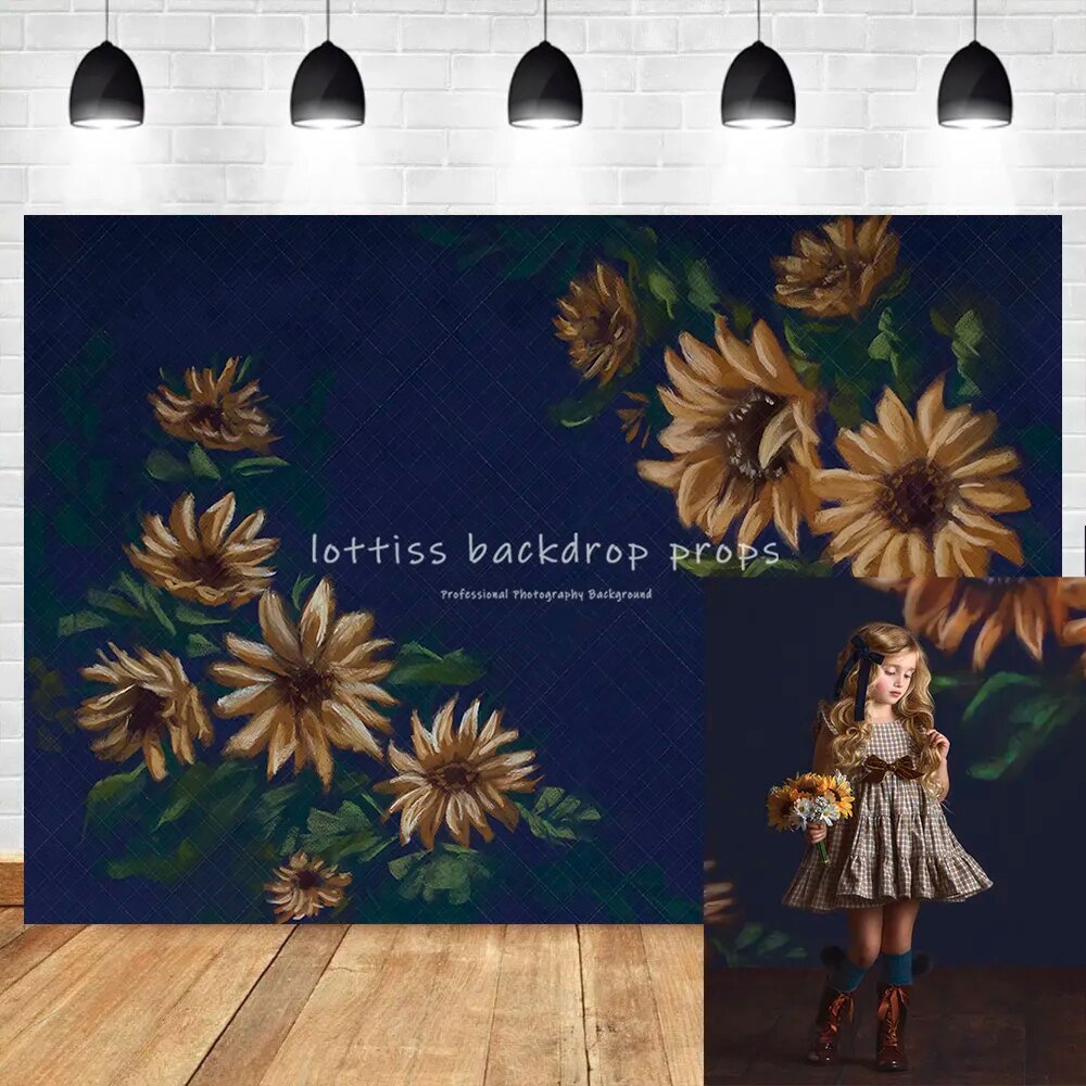 Tournesols décors maternité Portrait artistique photographie Studio accessoires bébé nouveau-né photographie huile peint fond Floral 