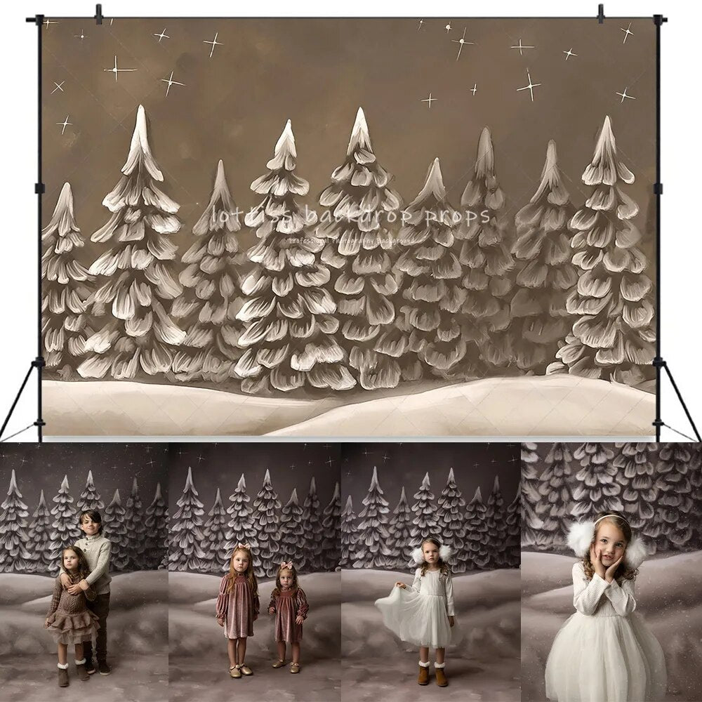 Winter Cocoa Forest Backdrops Adult Child Portrait Photography For Photostudio Snowflake Xmas Snowy Trees Background