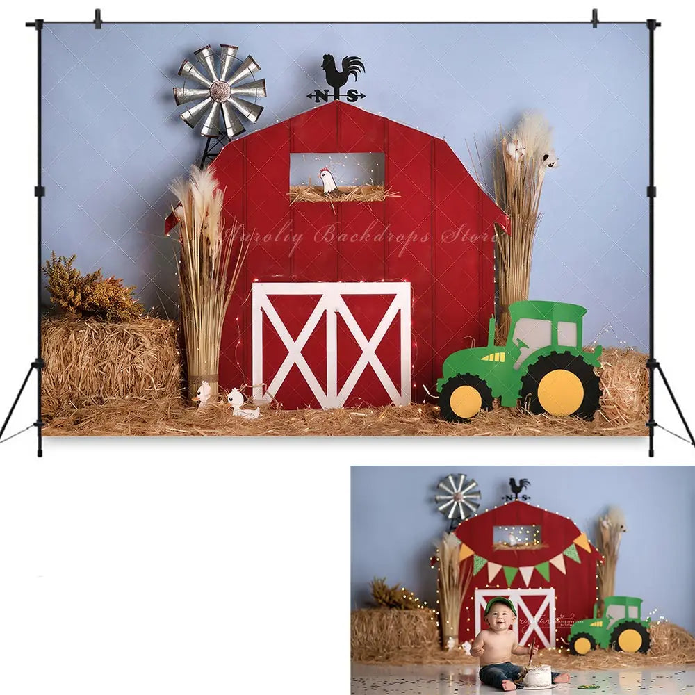 Farm Theme Backdrop Barn and Cow Kids Baby Cake Smash Photography Props Child Adult Birthday Photo Shoot Backgrounds