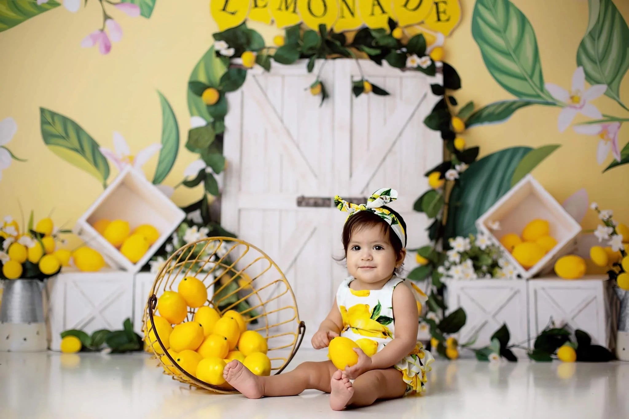 Lemonade Time Backdrop White Wooden Door Kids Baby Cake Smash Photography Props Child Girls Adult Birthday Photo Backgrounds