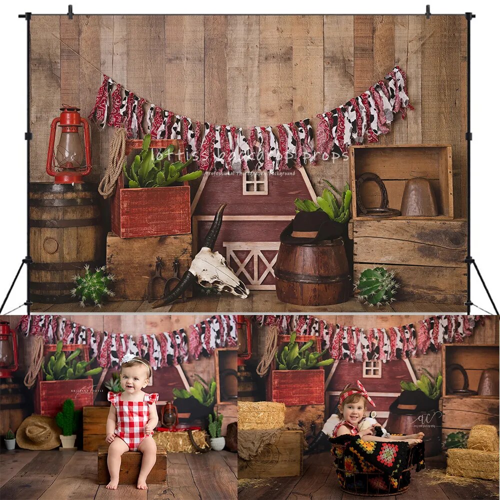 Cowboy Up Backdrops Boy Girl Cake Smash Photography Kids Baby Birthday Photocall Decors Mexico Desert Background