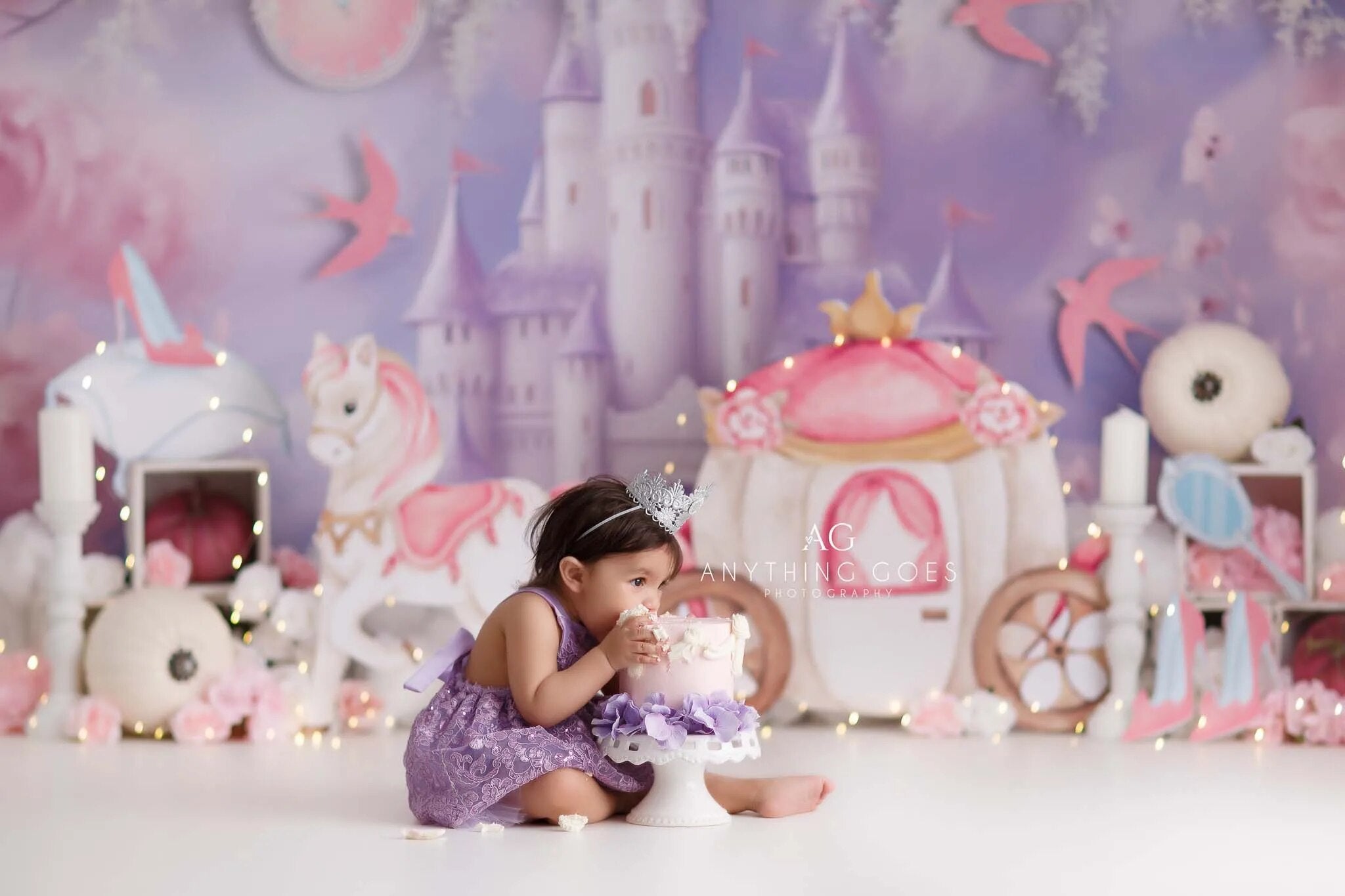 Unicorn Castle Cake Smash Backdrops Kids Baby Cake Smash Birthday Props Child Girl Photocall Decors Background