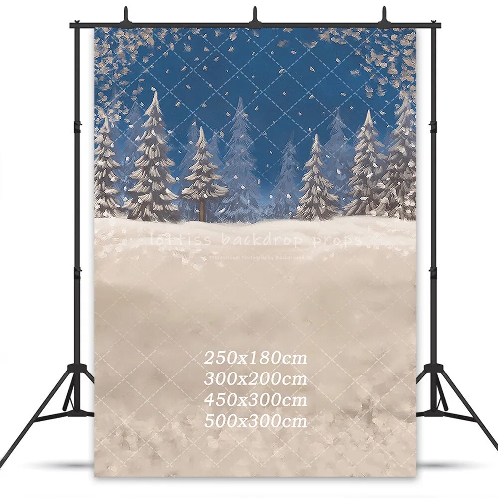 Arrière-plan de forêt enneigée, accessoires de Portrait de noël pour enfants et adultes, flocons de neige d'hiver, arrière-plan d'arbres au sol pour studio photo 