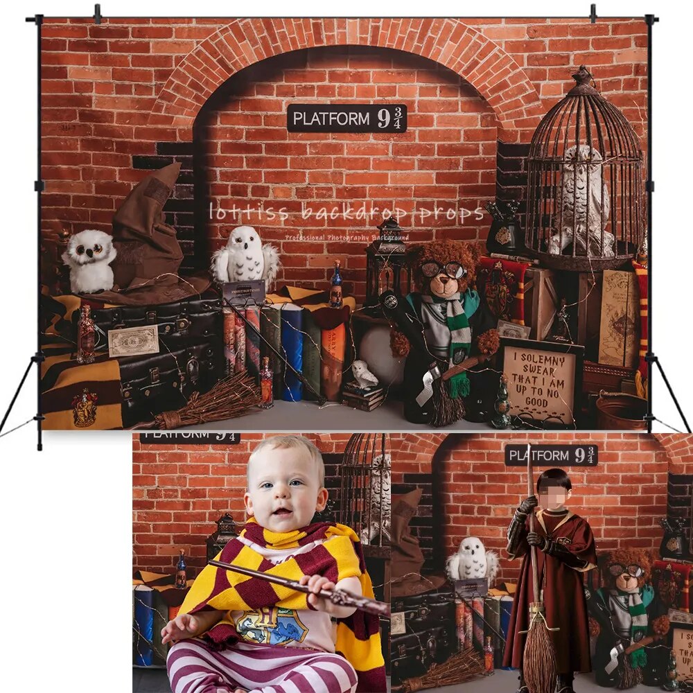 Wizards Theme Backdrops Kids Cake Smash Photography Baby Birthday Party Props Witch Wizard School Library Background Photostudio